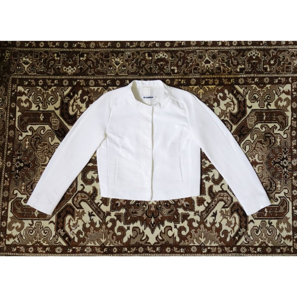 Vtg 00s Y2K Jil Sander Iridescent White Sheen Crop Blazer sz FR 38 US 6 - Picture 3 of 13